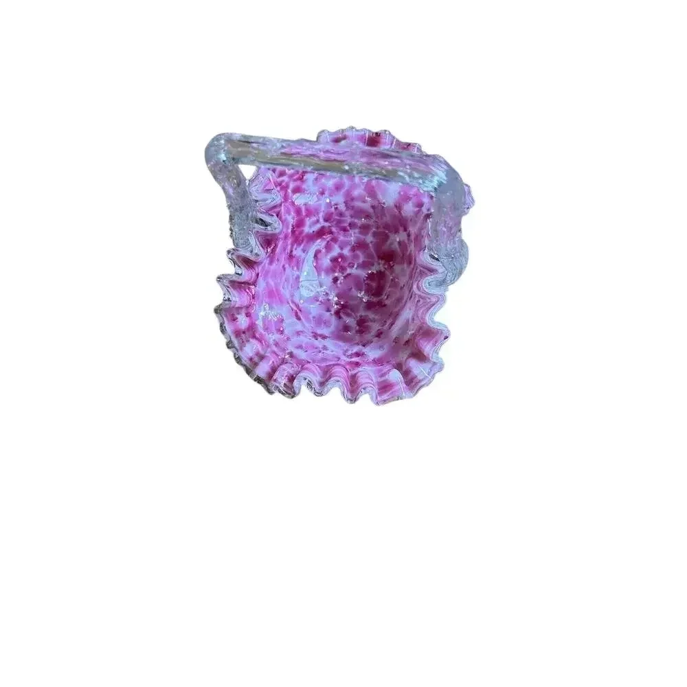 Steven And Williams Victorian Spangled Rose Art Glass Ruffled Basket Mica Thorn